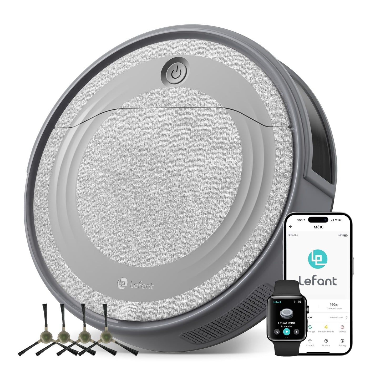 Lefant M310 Robot Vacuum Cleaner, 4500Pa Powerful Suction, Slim 7.9cm Height, 28cm Compact Size, Self-Charging, 2.4G Wi-Fi/App/Alexa Control, Ideal for Pet Hair, Hard Floors and Low-Pile Carpets