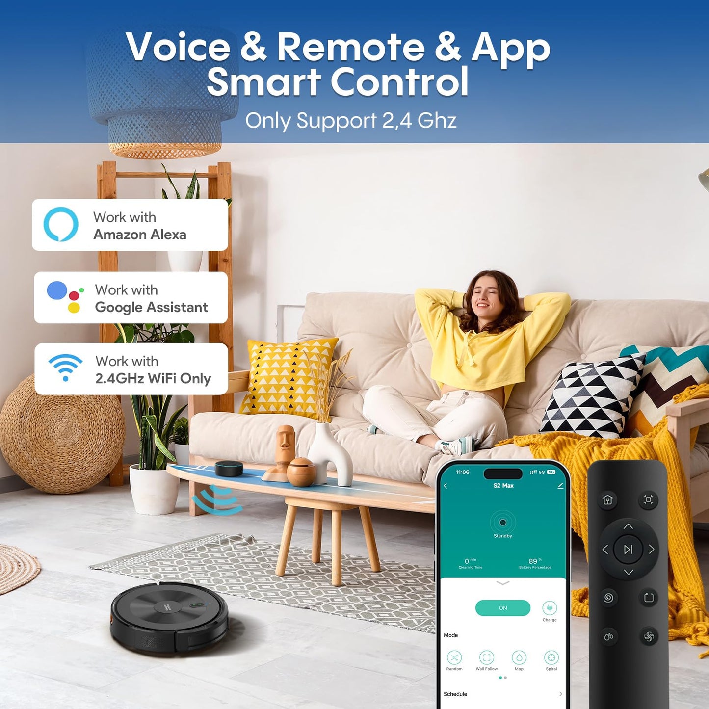 Deenkee Robot Vacuum 4000Pa Strong Suction, Robot Vacuum Cleaner with Mop 7.8cm Ultra-Slim & Schedule & Wifi/APP/Alexa Control, Self-Charging Clean Robot Vacuum and Mop (Light Black)