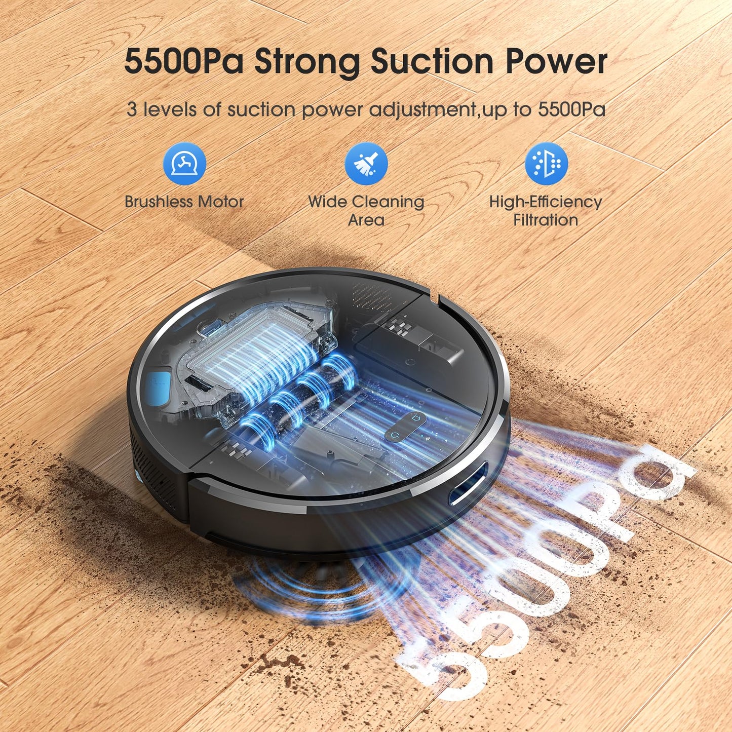 Lubluelu Robot Vacuum Cleaner with Mop, Upgraded 5500Pa Robotic Vacuums with Lidar Navigation, 5 Maps, Smart NO-GO Zones, WiFi/App/Alexa, 3 in 1 Robotic Vacuum for Pet Hair, Carpet, Hard Floor