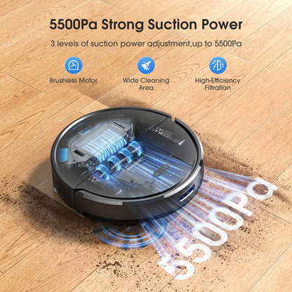 Lubluelu Robot Vacuum Cleaner with Mop, Upgraded 5500Pa Robotic Vacuums with Lidar Navigation, 5 Maps, Smart NO-GO Zones, WiFi/App/Alexa, 3 in 1 Robotic Vacuum for Pet Hair, Carpet, Hard Floor