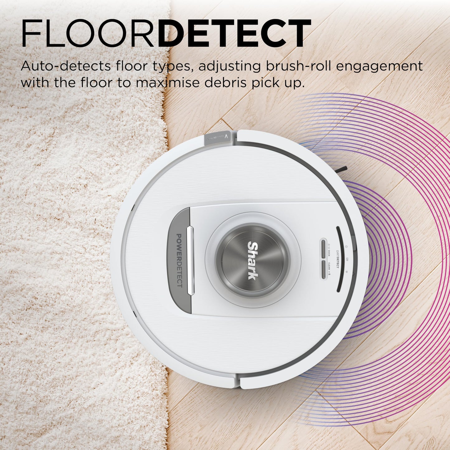 Shark PowerDetect Robot Vacuum with 60-Day Self-emptying Base - For Carpets, Hard Floors and Pet Hair - 3D LiDAR Navigation - Wi-Fi / App - Odour Cartridge and 2 Brushes Incl. - White